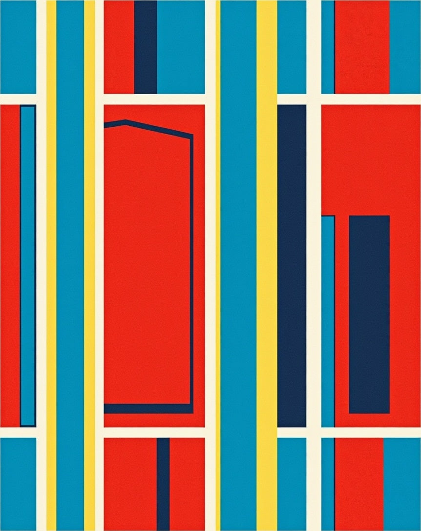 Bold Geometric Red Yellow Blue Stripes Rug