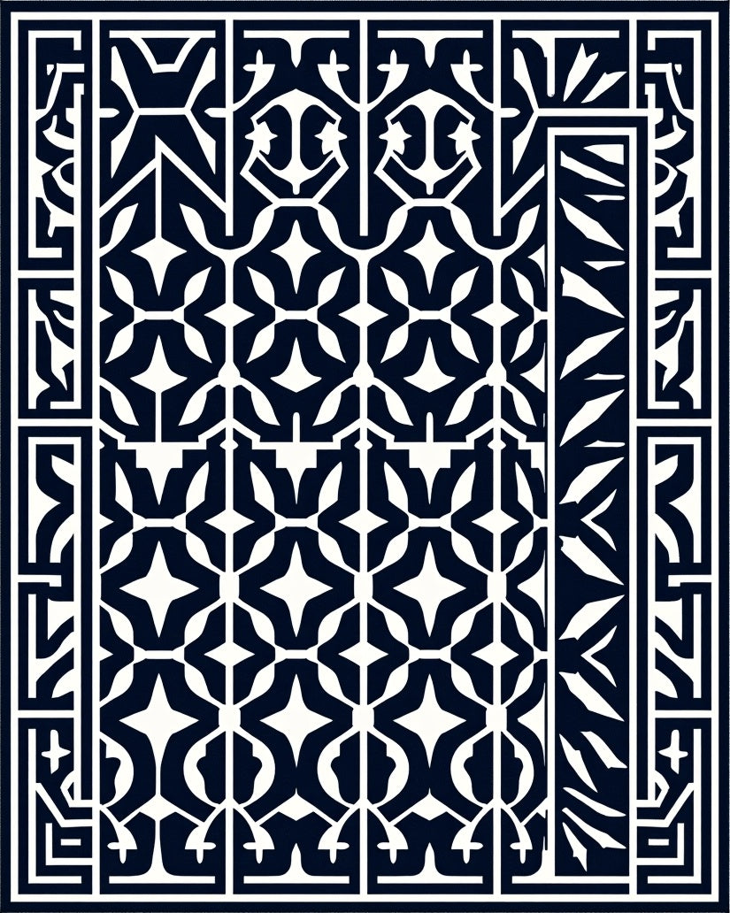 Navy White Geometric Anchor Medallion Rug