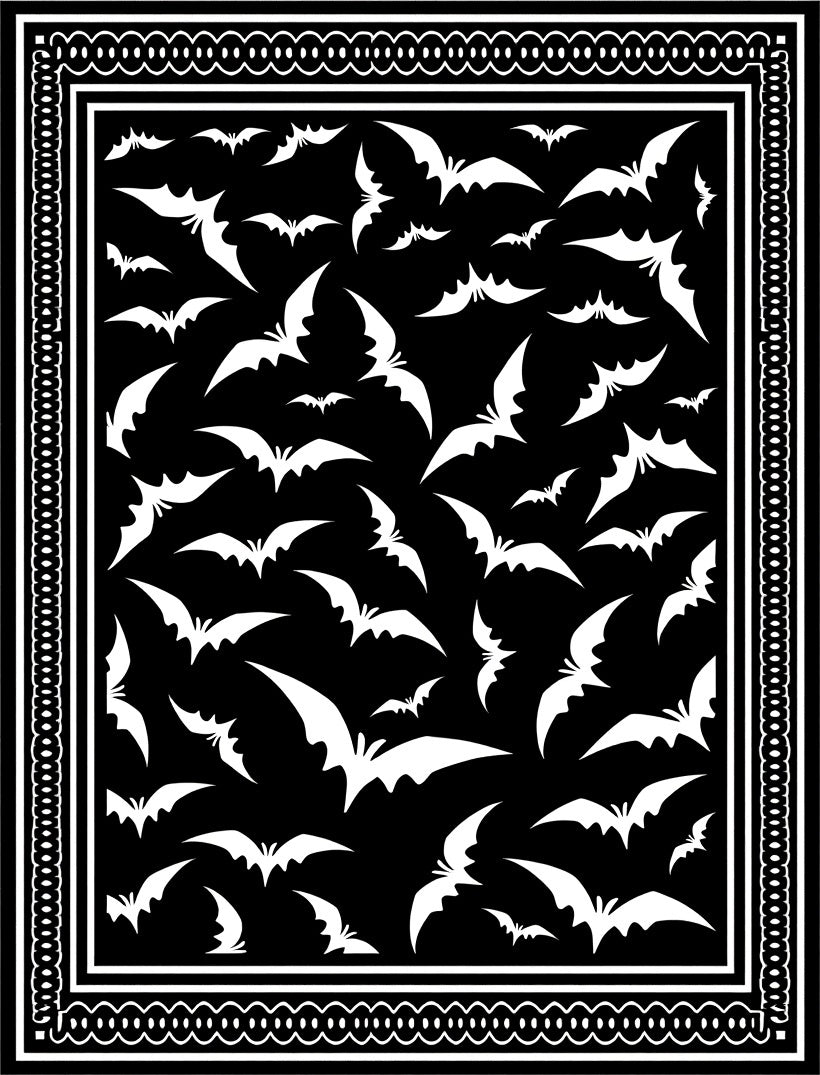 Black White Flying Bat Border Rug