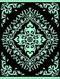 Aquamarine Black Scrollwork Medallion Rug