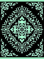 Aquamarine Black Scrollwork Medallion Rug