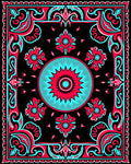 Bold Crimson Teal Floral Frame Rug