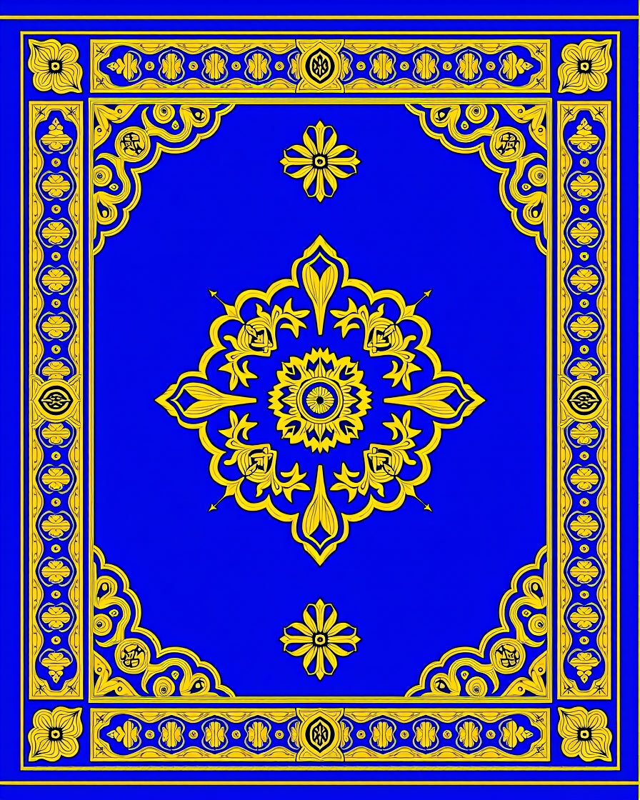 Royal Blue Golden Floral Medallion Rug