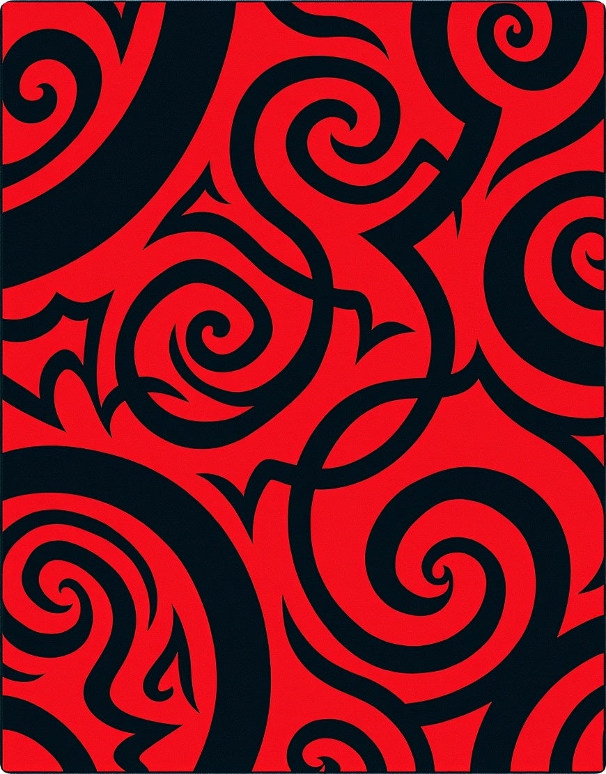 Bold Red Swirling Tribal Art Rug