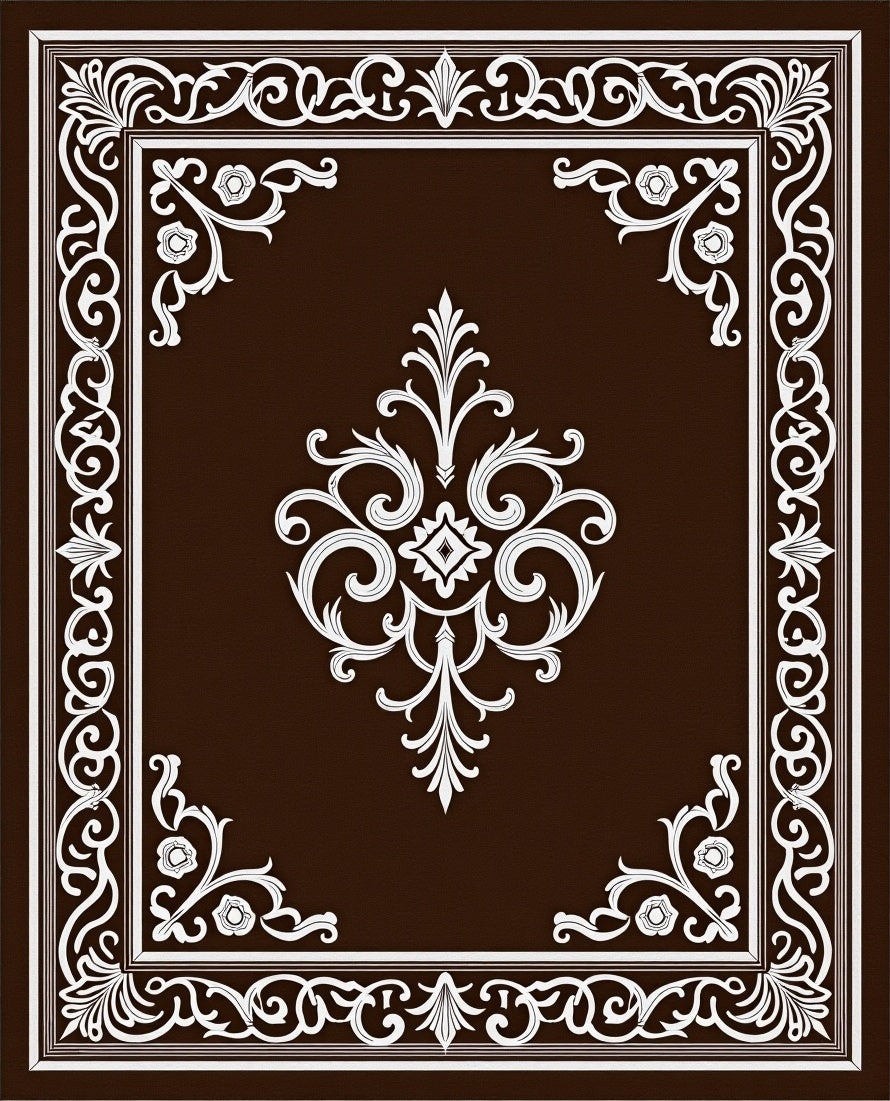 Rich Brown White Ornate Medallion Rug
