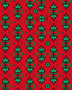 Bold Red Green Floral Medallion Rug
