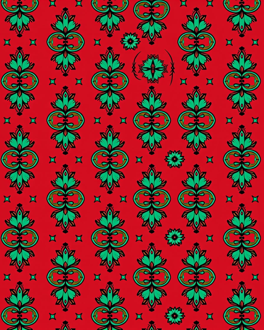 Bold Red Green Floral Medallion Rug