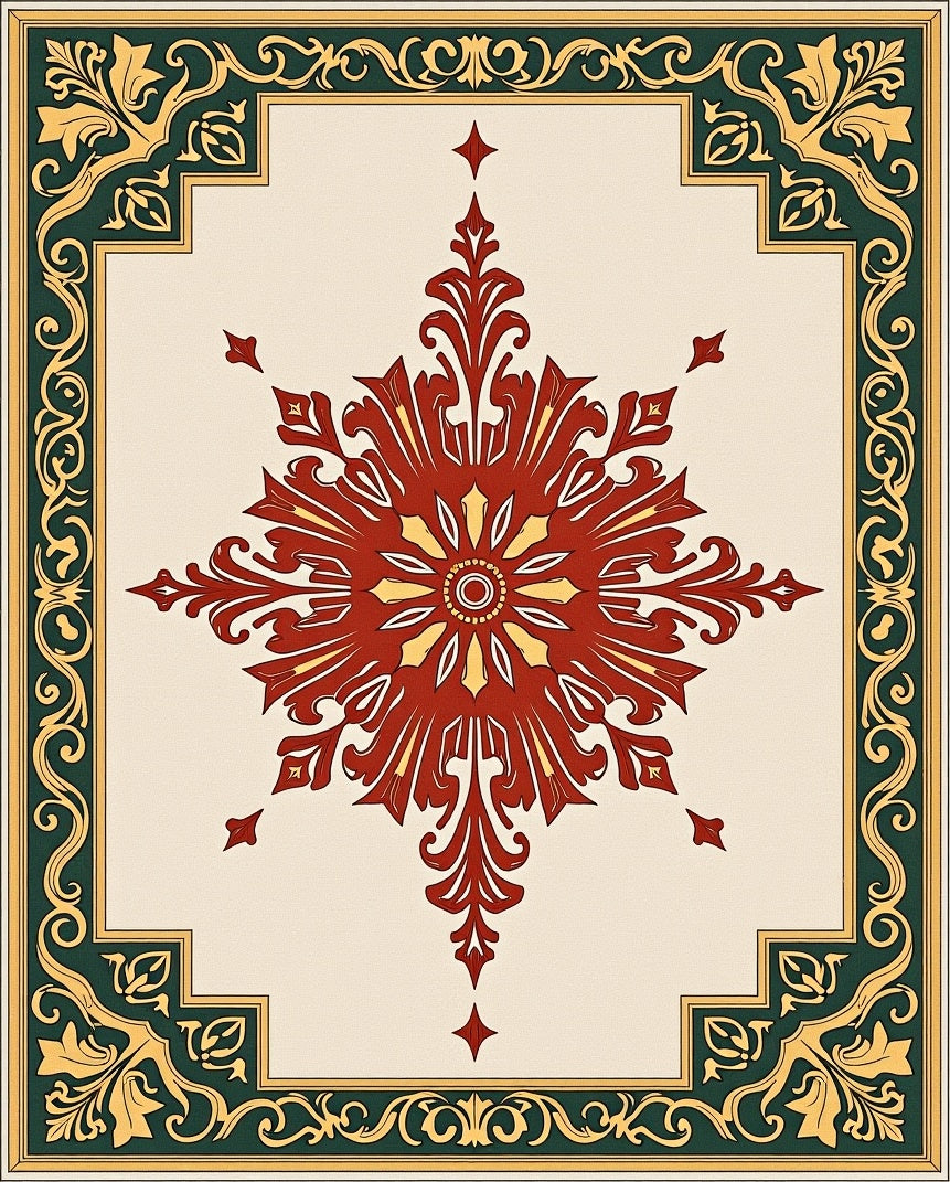 Crimson Gold Floral Medallion Border Rug