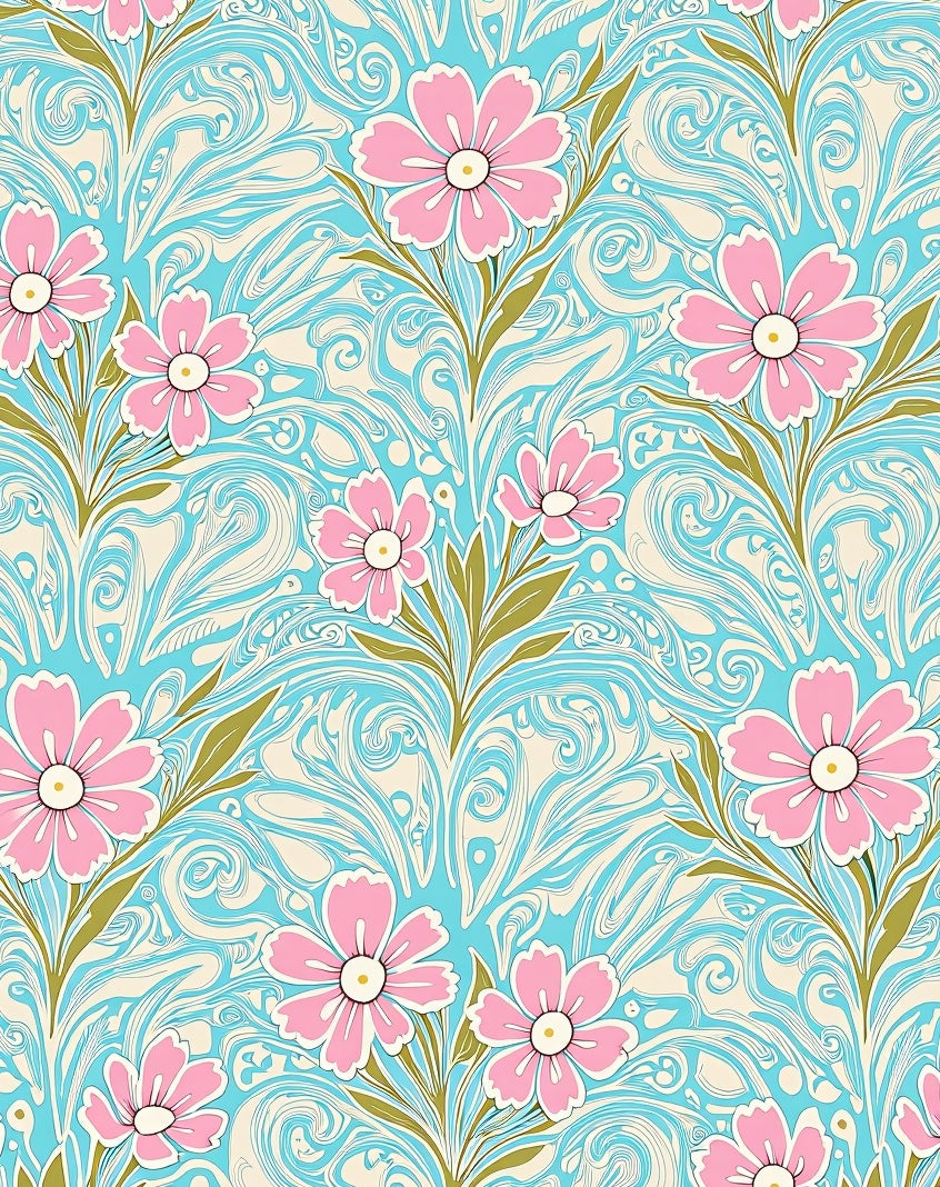 Pastel Pink Flower Swirl Cream Rug