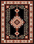 Bold Orange Black Geometric Medallion Art Rug