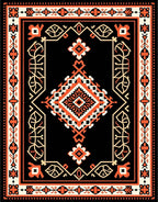 Bold Orange Black Geometric Medallion Art Rug