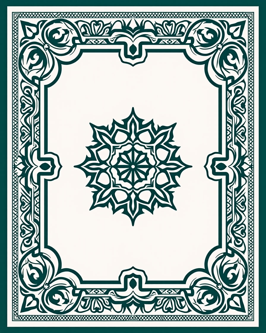 Emerald Green Ornate Frame Medallion Rug
