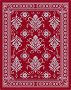 Crimson White Floral Acanthus Scroll Rug