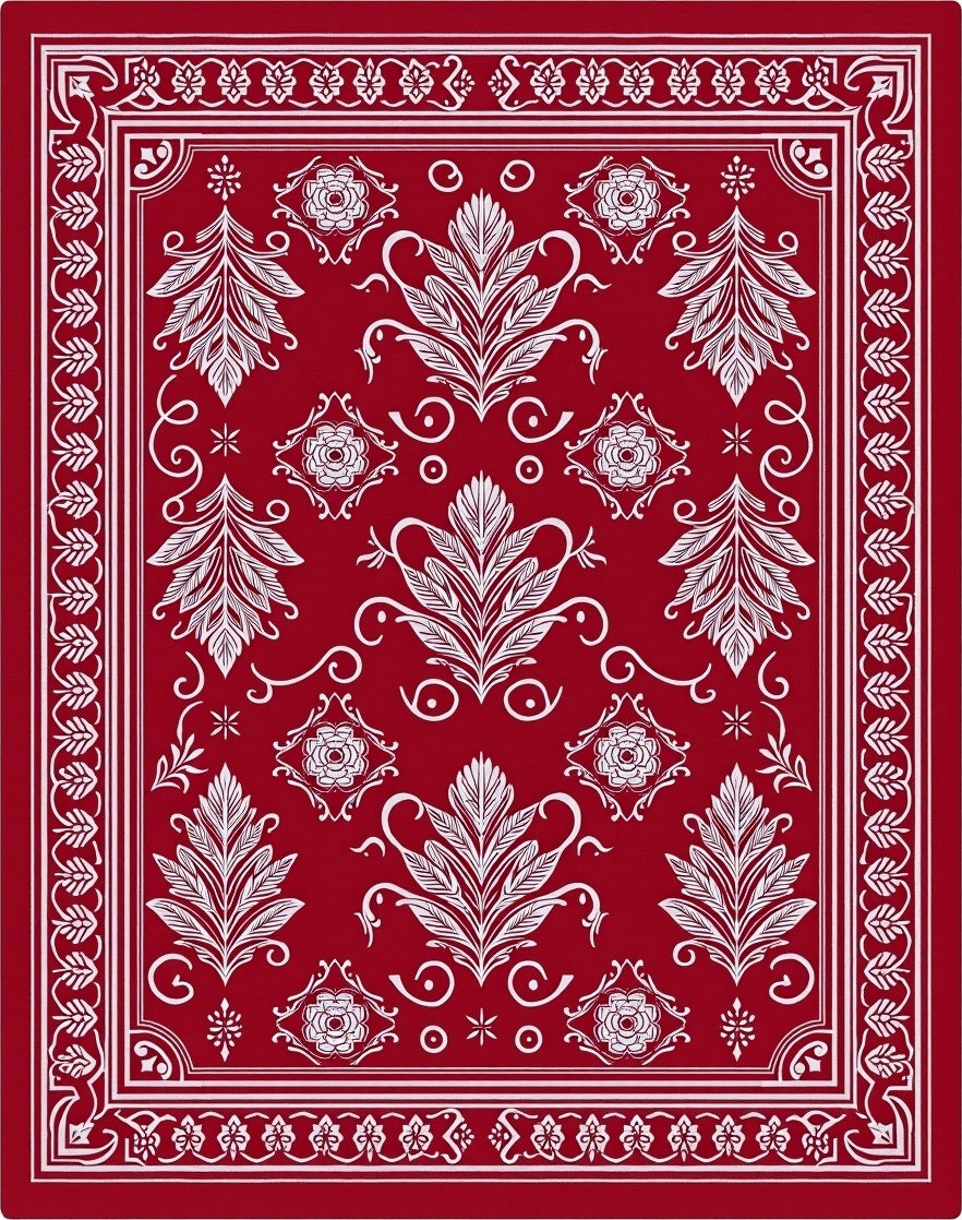Crimson White Floral Acanthus Scroll Rug