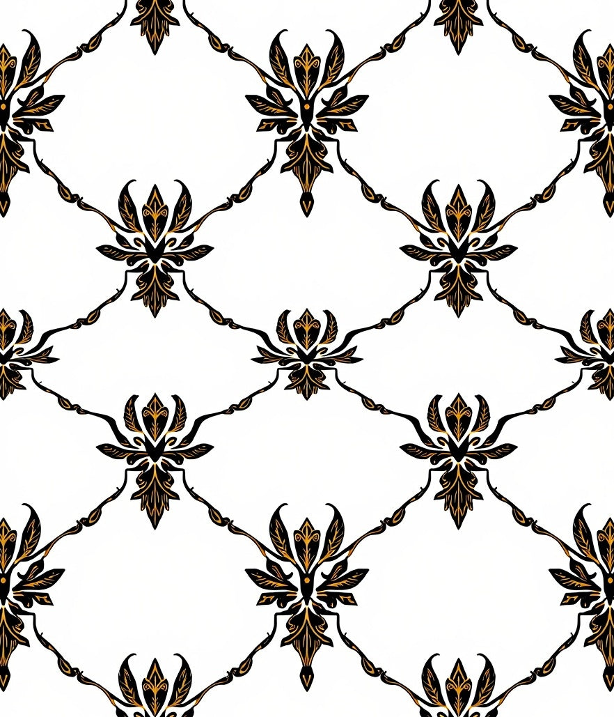 Ornate Black Gold Damask Trellis Rug