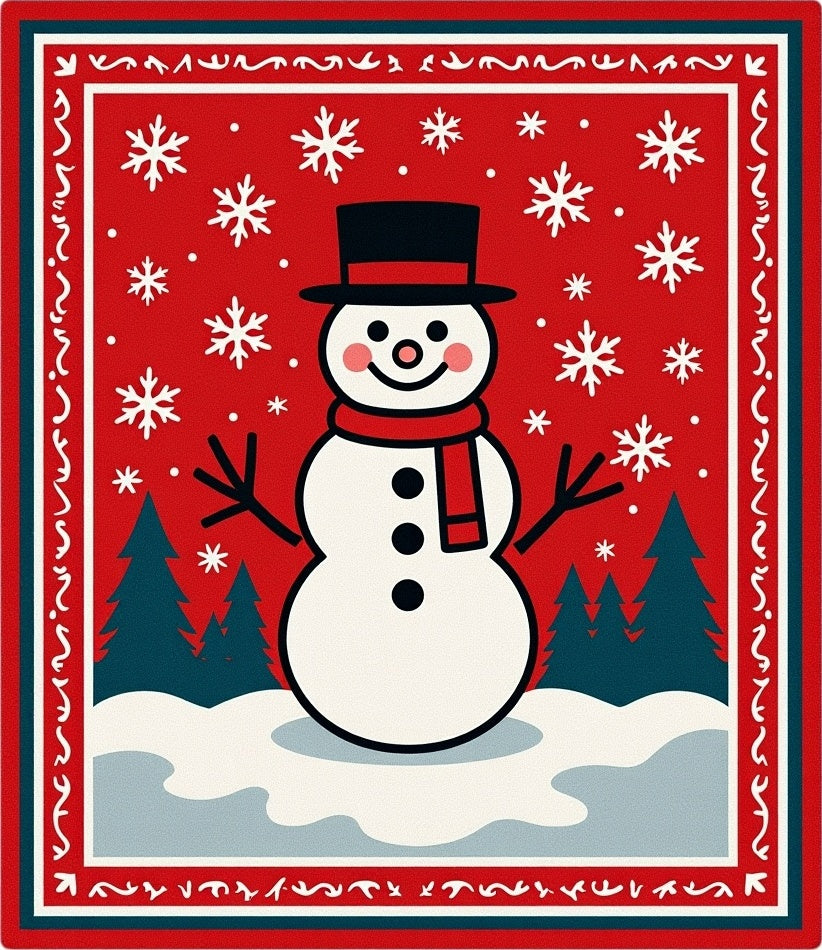 Festive Red Snowman and Trees Rug
