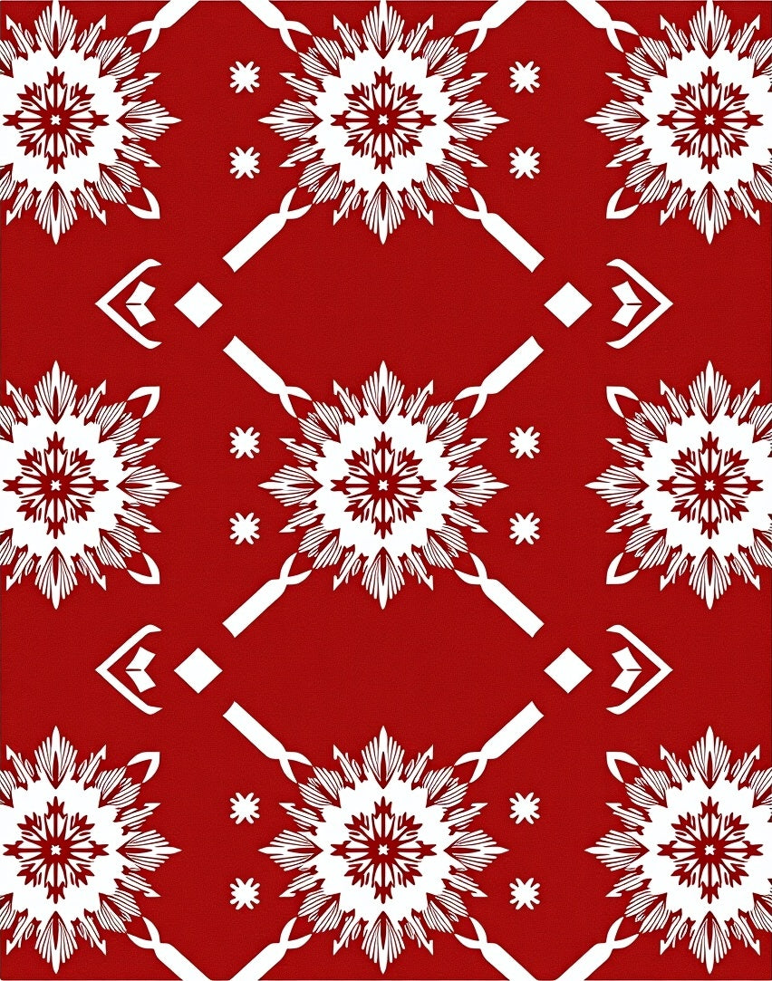 Crimson White Starburst Geometric Rug