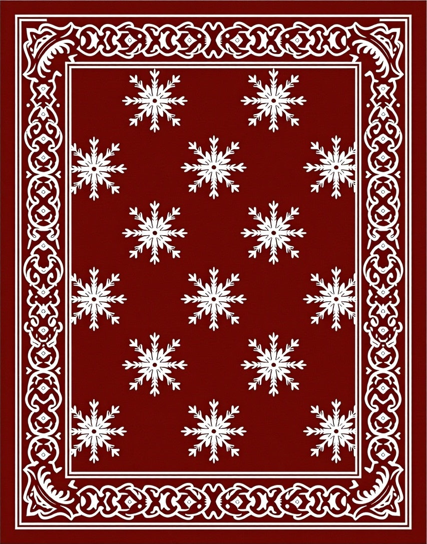 Crimson Snowflake Decorative Border Rug