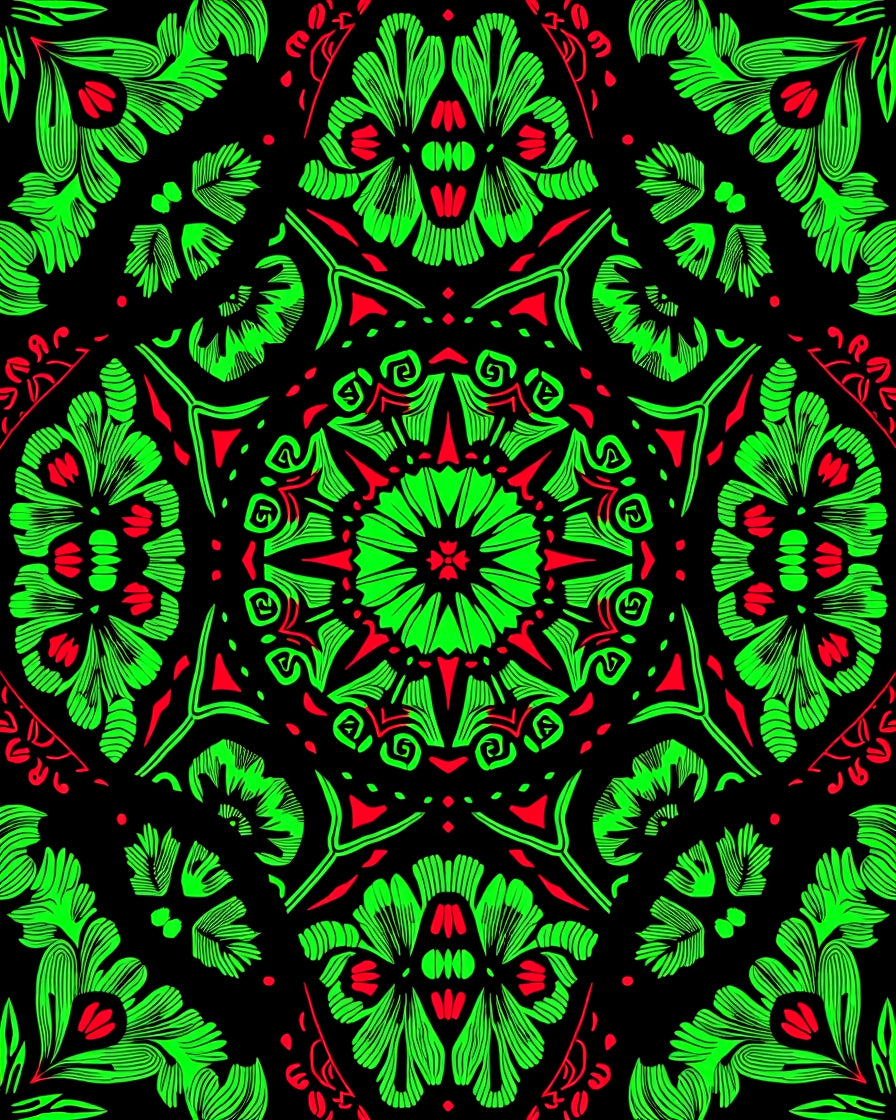 Vibrant Neon Floral Mandala Rug