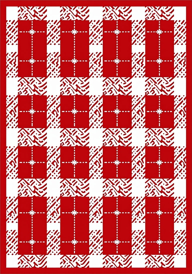 Red White Gingham Patchwork Check Rug
