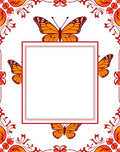 Orange Butterfly Red Bordered Frame Rug