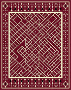 Crimson Geometric Overlay Cream Border Rug