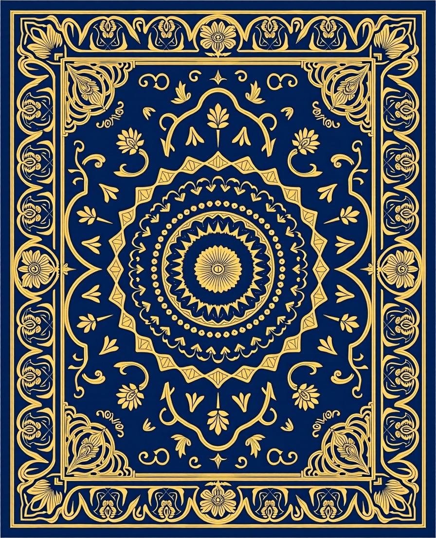 Ornate Navy Gold Mandala Rug