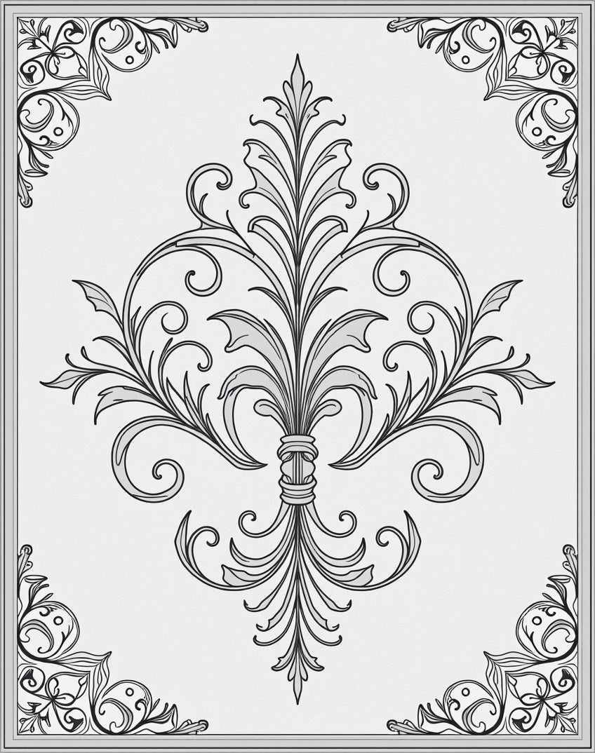 Ornate Black White Scrollwork Medallion Rug