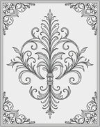 Ornate Black White Scrollwork Medallion Rug