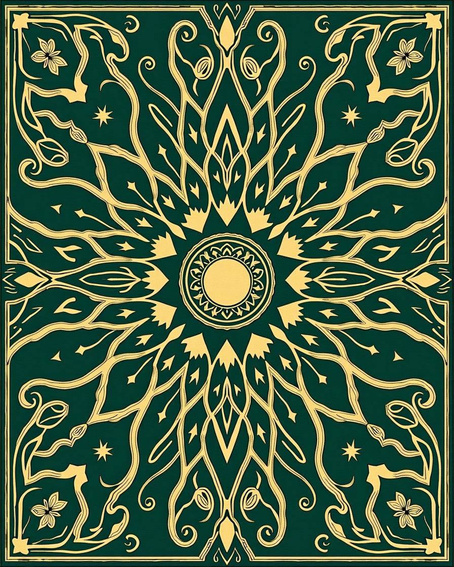 Emerald Gold Celestial Floral Medallion Rug