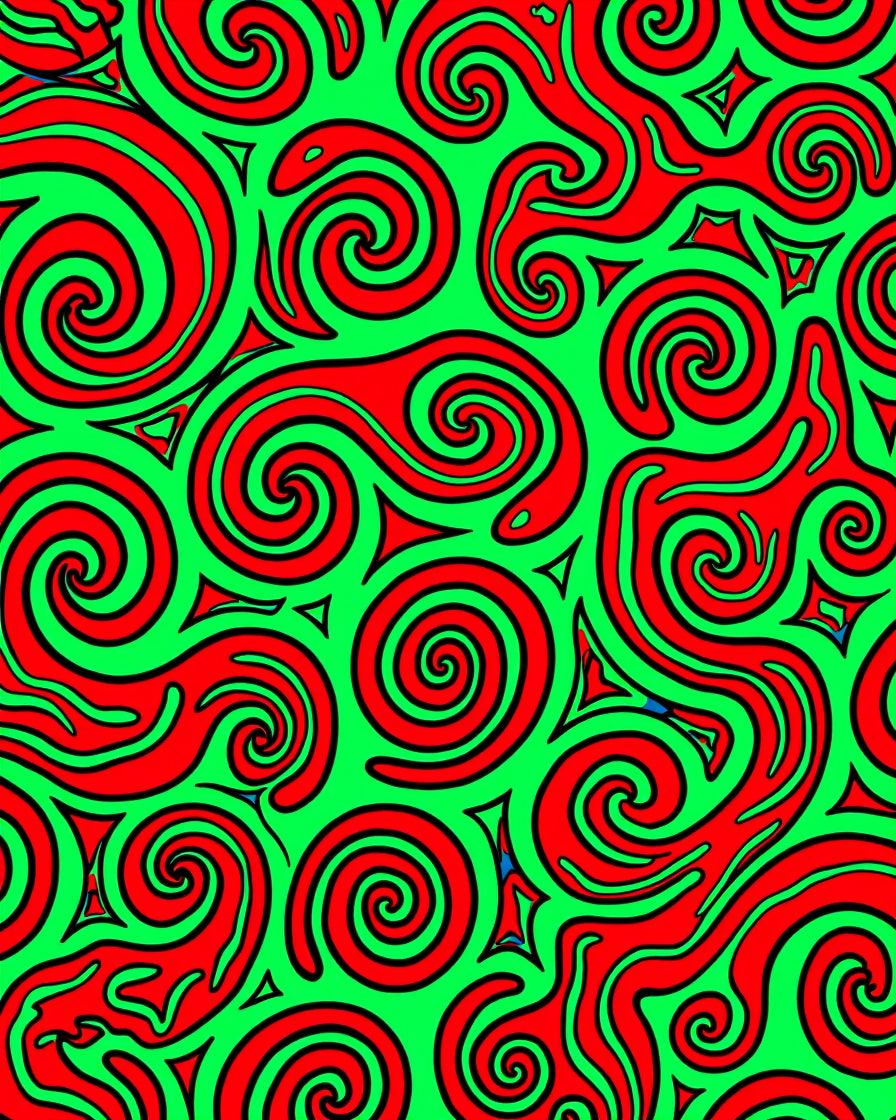 Vibrant Red Swirls Green Background Rug