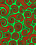 Vibrant Red Swirls Green Background Rug