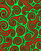 Vibrant Red Swirls Green Background Rug