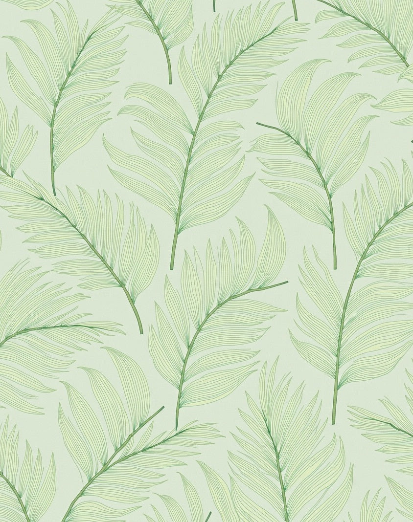 Soft Green Feathered Leafy Branches Rug