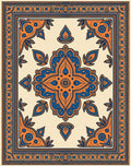 Grand Orange Blue Medallion Border Rug