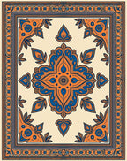Grand Orange Blue Medallion Border Rug