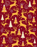 Golden Deer Christmas Trees Red Field Rug