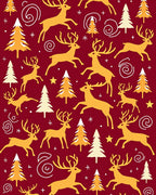Golden Deer Christmas Trees Red Field Rug