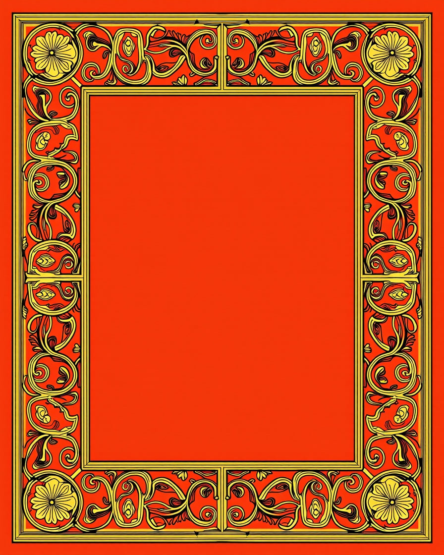 Golden Floral Red Scroll Border Rug