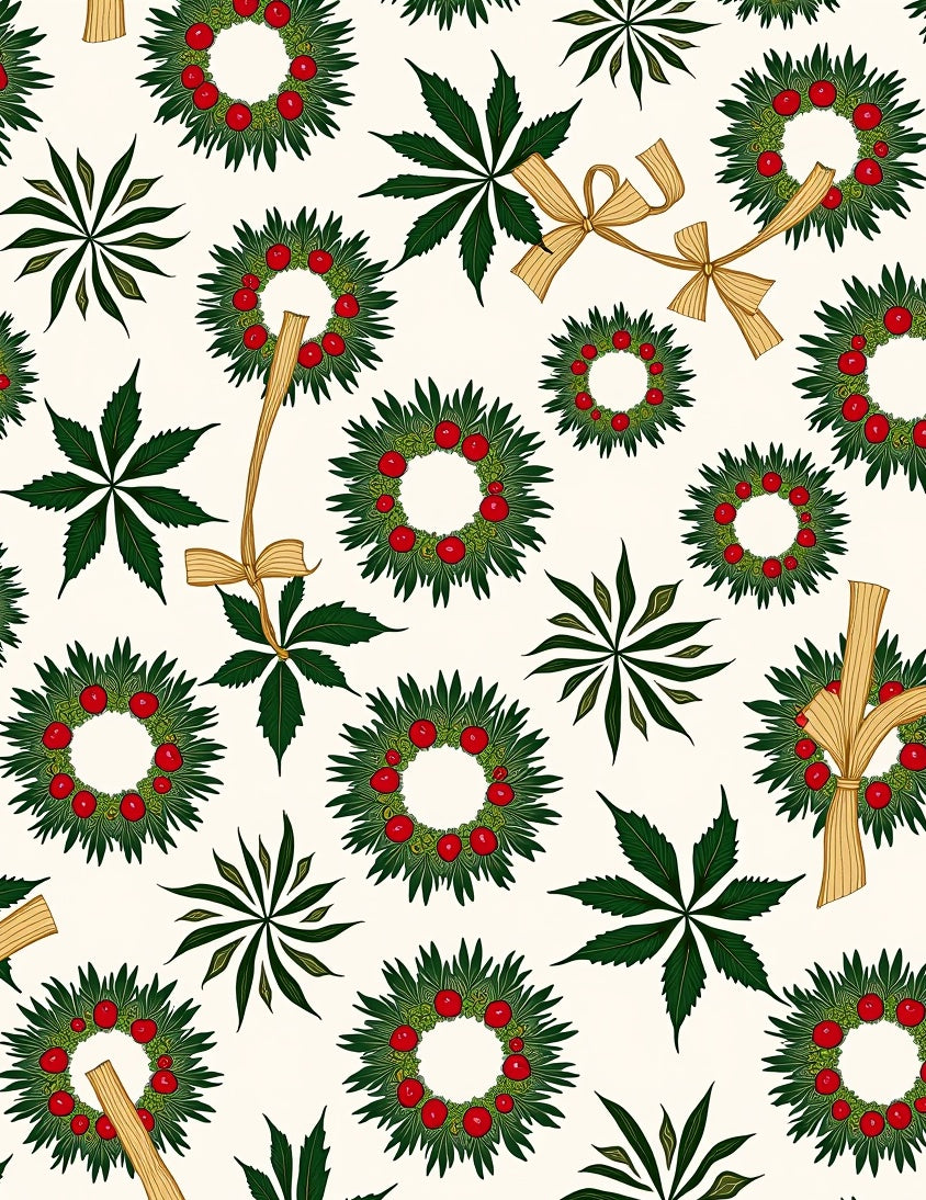 Green Wreath With Red Berries Bows Rug
