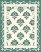 Vintage Teal Floral Medallion Border Rug