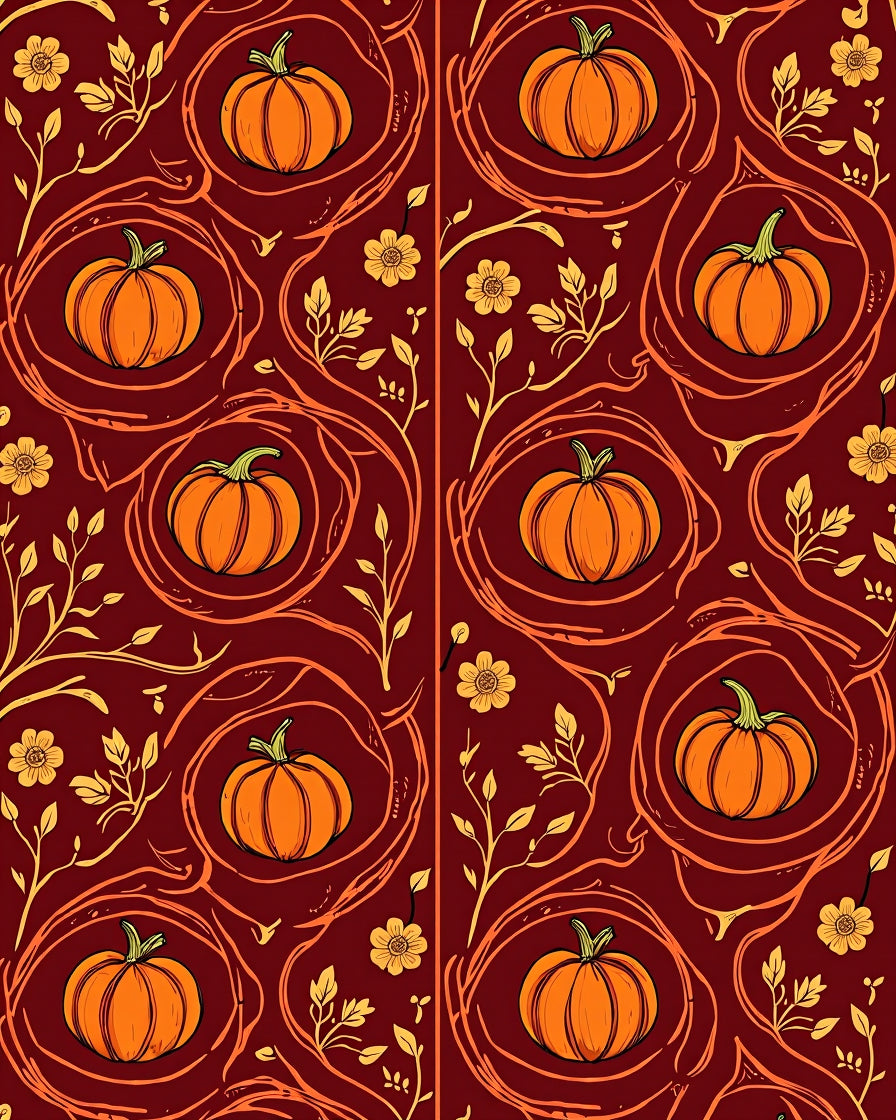 Autumn Pumpkin Vine Floral Arrangement Rug