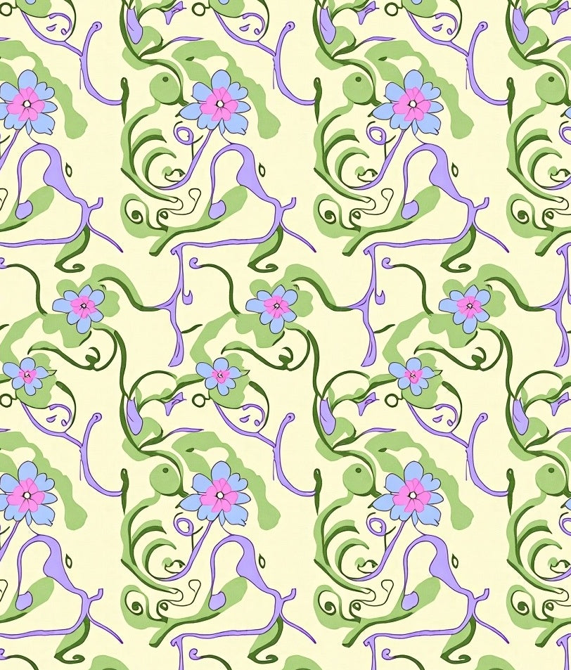 Pastel Floral Vine Swirl Rug