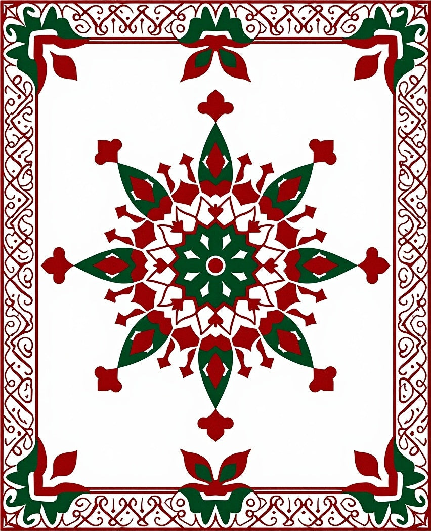 Crimson Green Medallion Border Rug