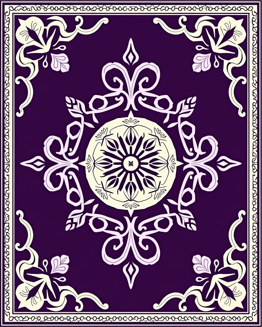 Deep Plum Floral Medallion Border Rug
