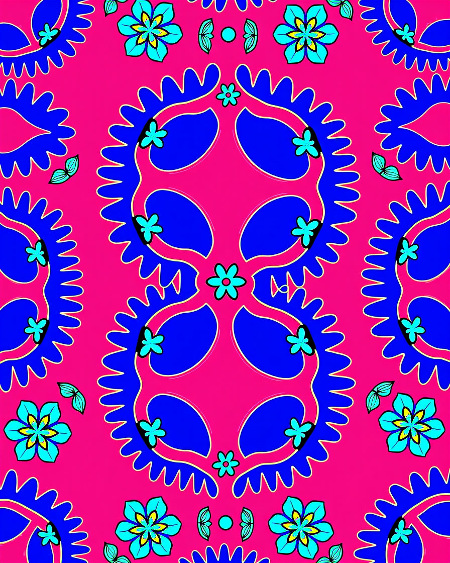 Vibrant Pink Blue Floral MedallionRug Rug