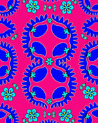 Vibrant Pink Blue Floral MedallionRug Rug