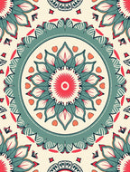 Coral Teal Floral Medallion Rug
