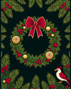 Festive Red Cardinal Evergreen Wreath Rug