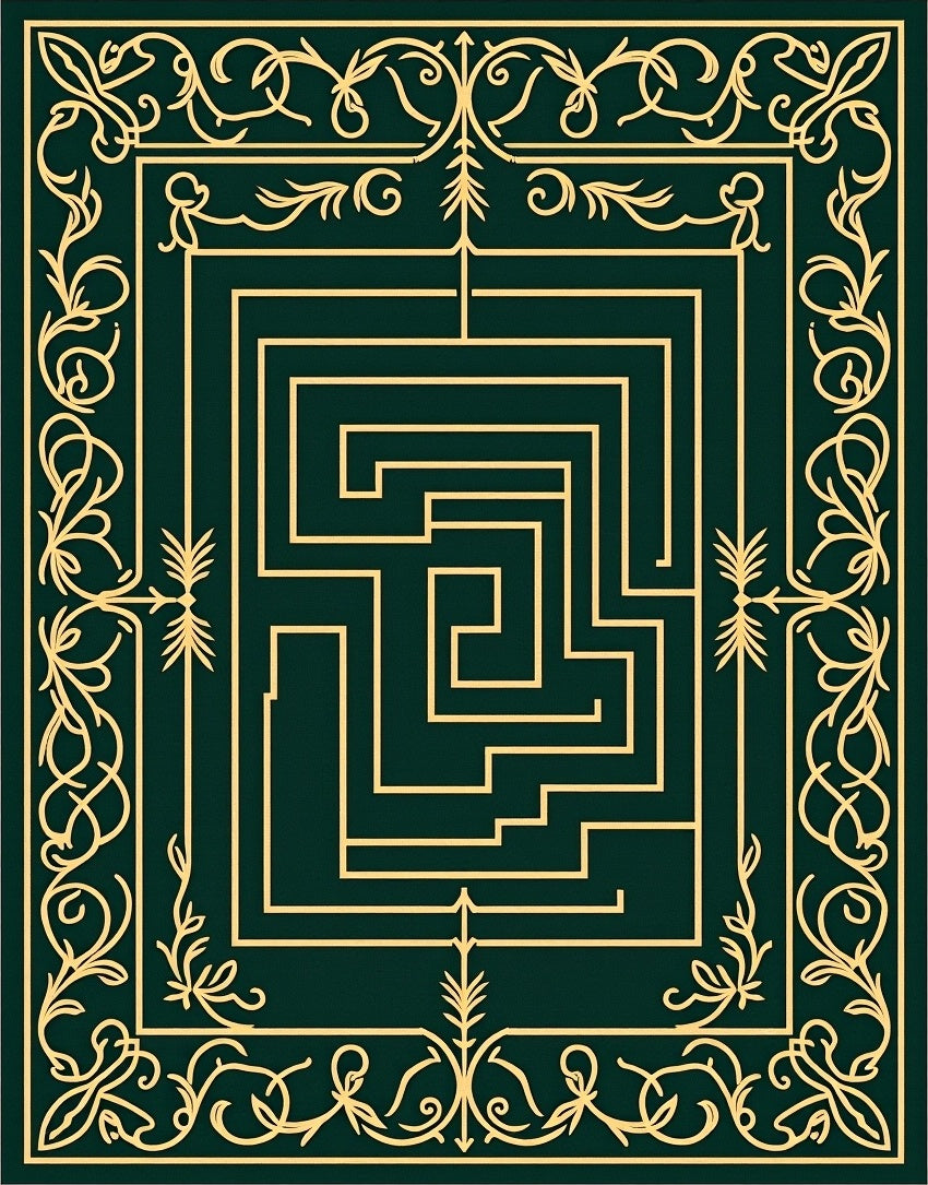 Emerald Green Golden Maze Border Rug